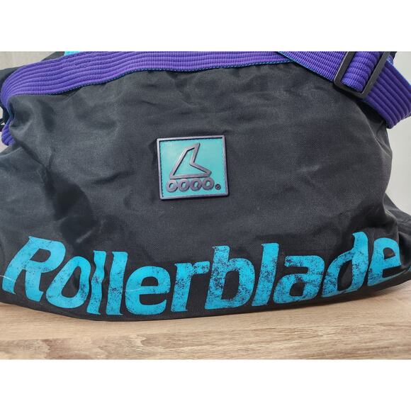 Vintage ROLLERBLADE 1990s Retro Duffle Bag Travel Overnight Purple Black Teal - Picture 7 of 13